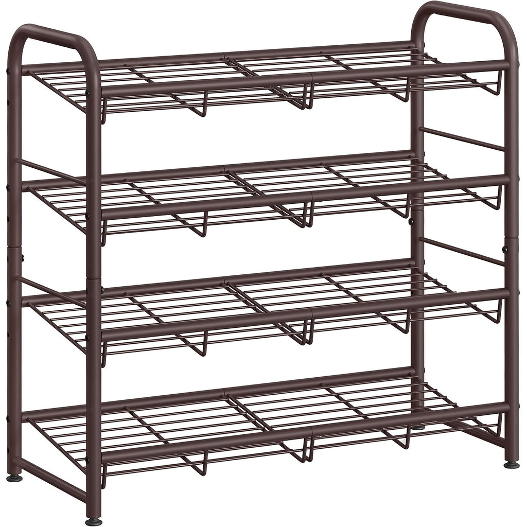 Songmics Stackable Shoe Rack, 4 Tier Metal Shoes Rack Storage Shelf, Holds Up To 16 Pairs Shoes, Adjustable Slanted Shelves Tower Organizer For Closet Entryway Small Spaces, Bronze