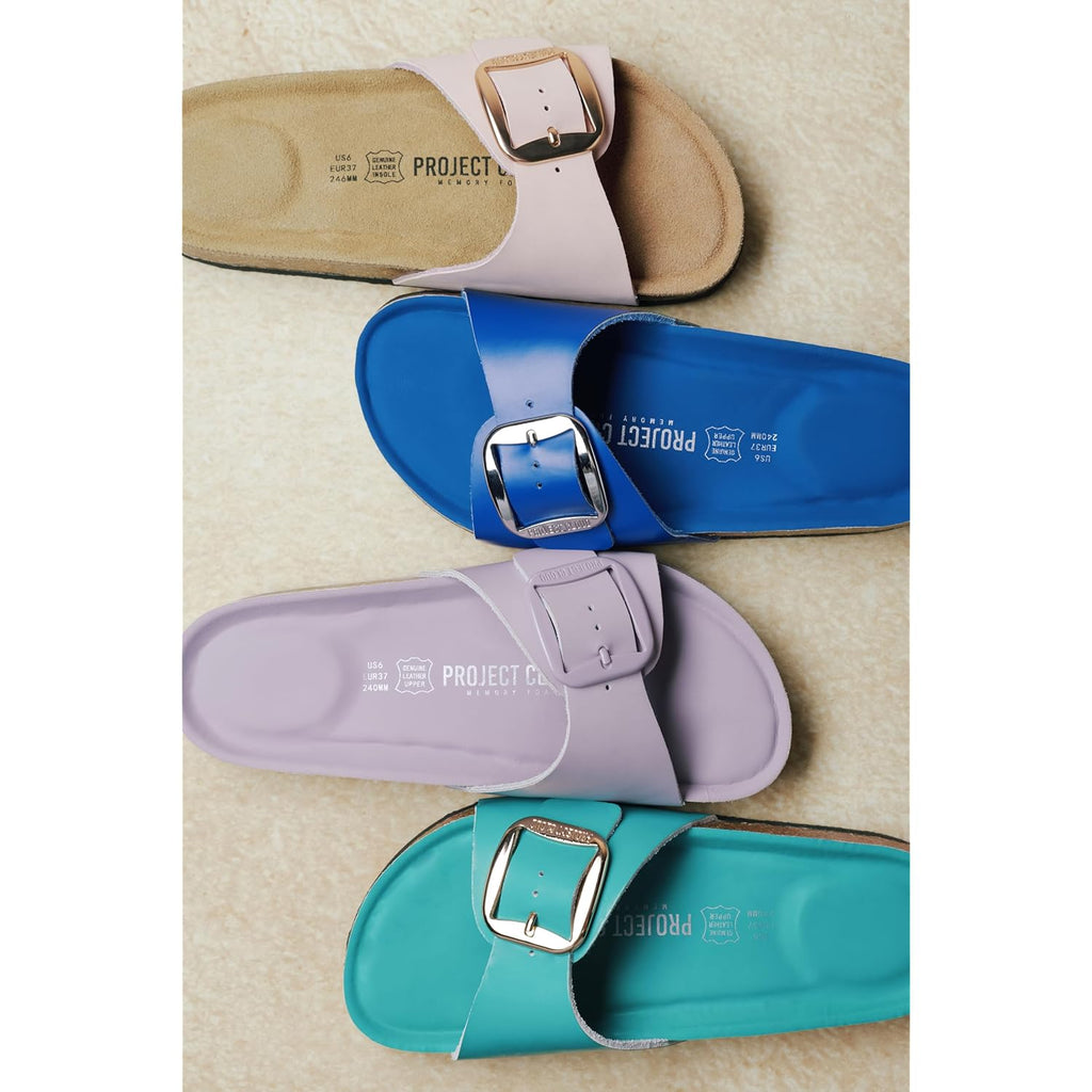 Project Cloud 100% Genuine Leather Sandals Women Dressy Beach Essentials Slides for Women Footwear - Lightweight with Memory Foam Insole Sandals for Women 2026 - Womens Slides