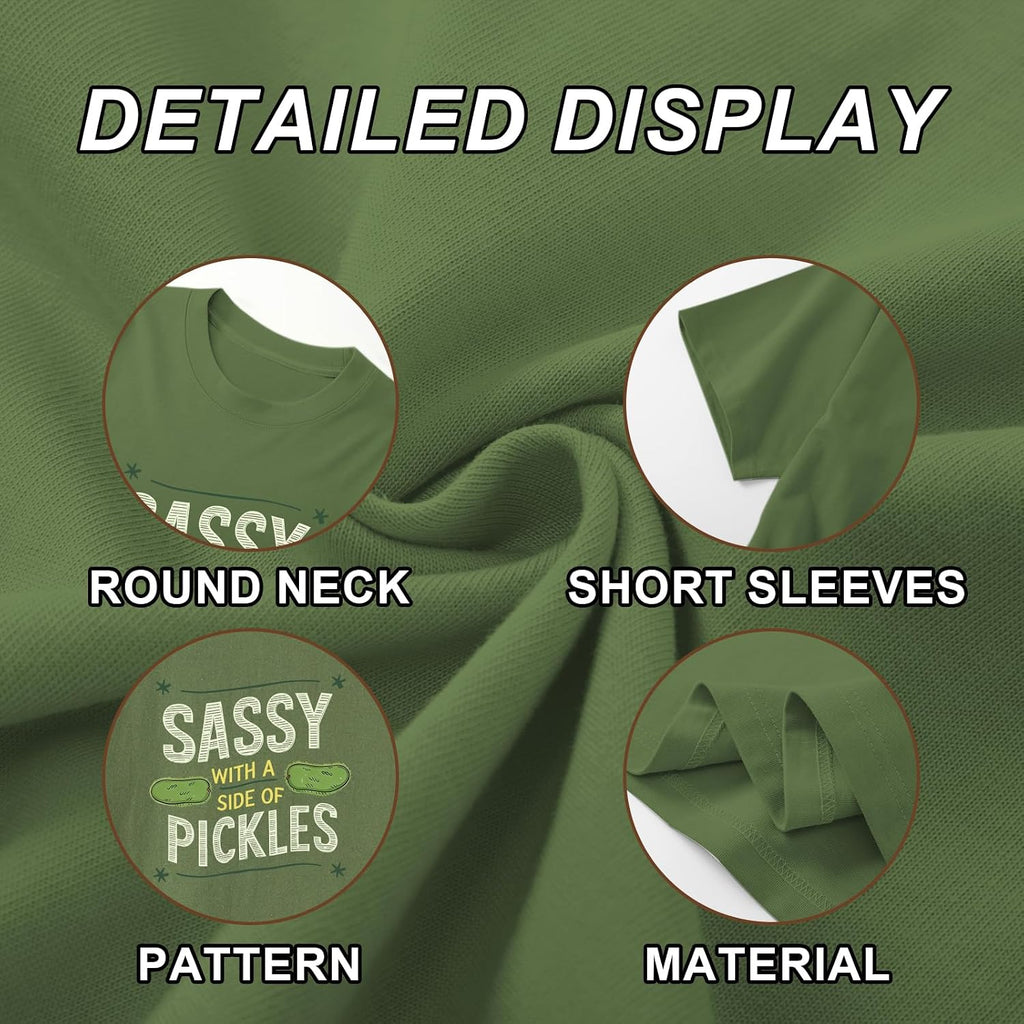 Pickle Shirt Funny Shirts for Women Graphic with A Side of Pickles Tee Cucumbers Short Sleeve Cotton Tops Army Green