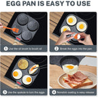 4‑Cup Nonstick Egg Pan Set with Lid – Aluminum Omelette Skillet for Breakfast, Includes Silicone Scraper, Oil Brush, Chopsticks & Cleaning Cloth – Compatible with Gas & Induction Cooktops (Black)