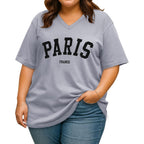 rosemia Plus Size Tops for Women Oversized Casual Tops V Neck Short Sleeves Basic Tees 2026 Gray Paris