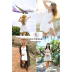 Ecowish Summer Dresses For Women 2026 V-Neck Spaghetti Strap Bowknot Backless Sleeveless Lace Mini Swing Skater Dress