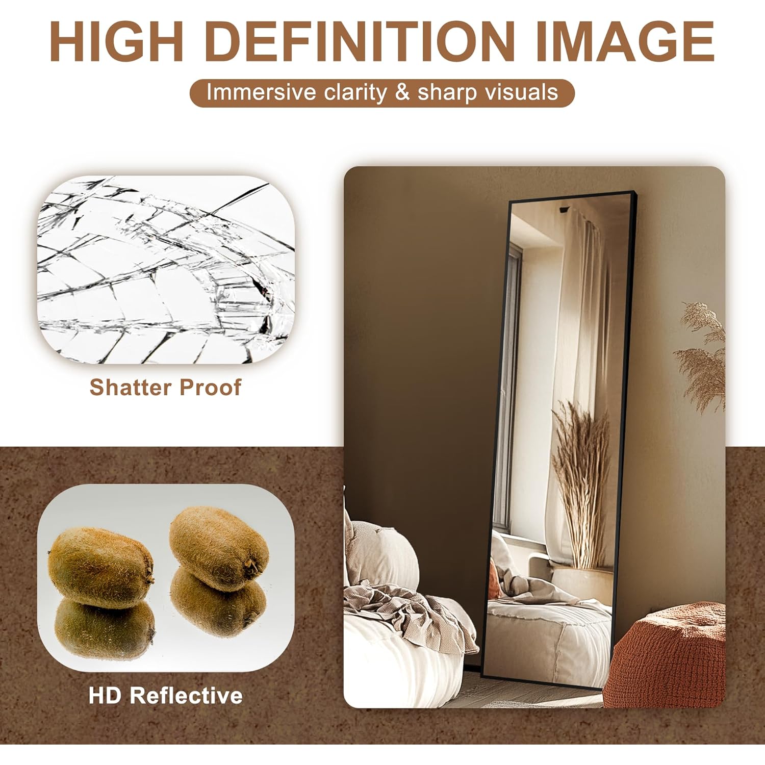 Delma Wall Full Length Mirror,Standing Mirror Full Body,Large Floor for Wall Door Bedroom Bathroom Living Room with Aluminium Frame(with Stand,56x15-Black)