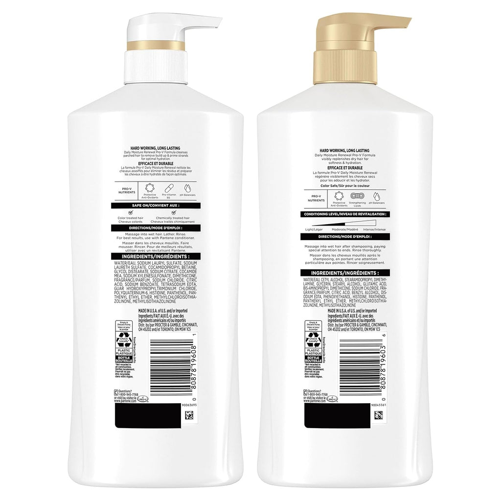 Pantene Shampoo & Conditioner Set, Daily Moisture Renewal - Pro-V Nutrients For Dry, Color-Treated, Straight To Curly Hair, 72-Hour Hydration & Softness, 52.8 Oz Total + Miracle Rescue Shot (0.5 Oz)