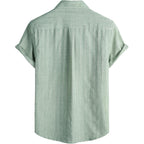 Lucmatton Men'S Vintage Bohemian Short Sleeve Button Down Shirt Casual Regular Fit Striped Textured Summer Beach Tops
