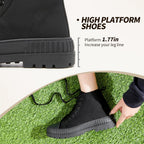 Women'S White Platform Sneakers Fashion High Top Canvas Shoes For Women Black Lace-Up Canvas Sneakers Casual Platform Tennis Shoes