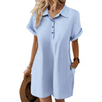 Zeagoo Womens Cotton Shirt Dress Summer Casual Short Sleeve Button Down Beach Cover Up Shirts With Pockets