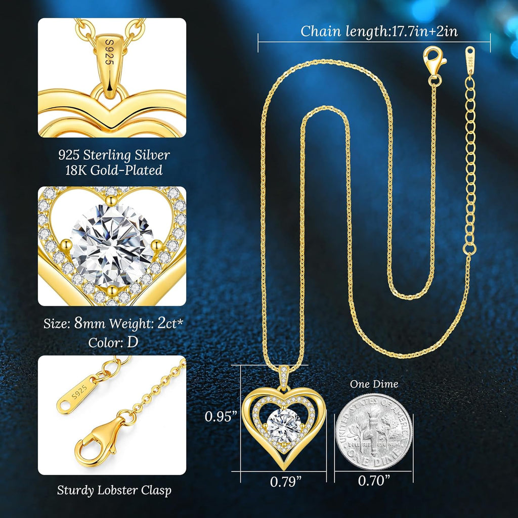 Mothers Day Gifts for Mom, Moissanite Heart Pendant Necklaces for Women, 925 Sterling Silver Necklace Engraved with 'I LOVE YOU', Ideal Anniversary Birthday Jewelry Gift for Women Wife Girlfriend Her