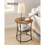 Vasagle 21.7-Inch Round Side Table, 2-Tier End Table | Nightstand With Steel Frame, Spacious Top, For Small Spaces, Living Room, Bedroom, Rustic Brown And Ink Black Ulet56Bx