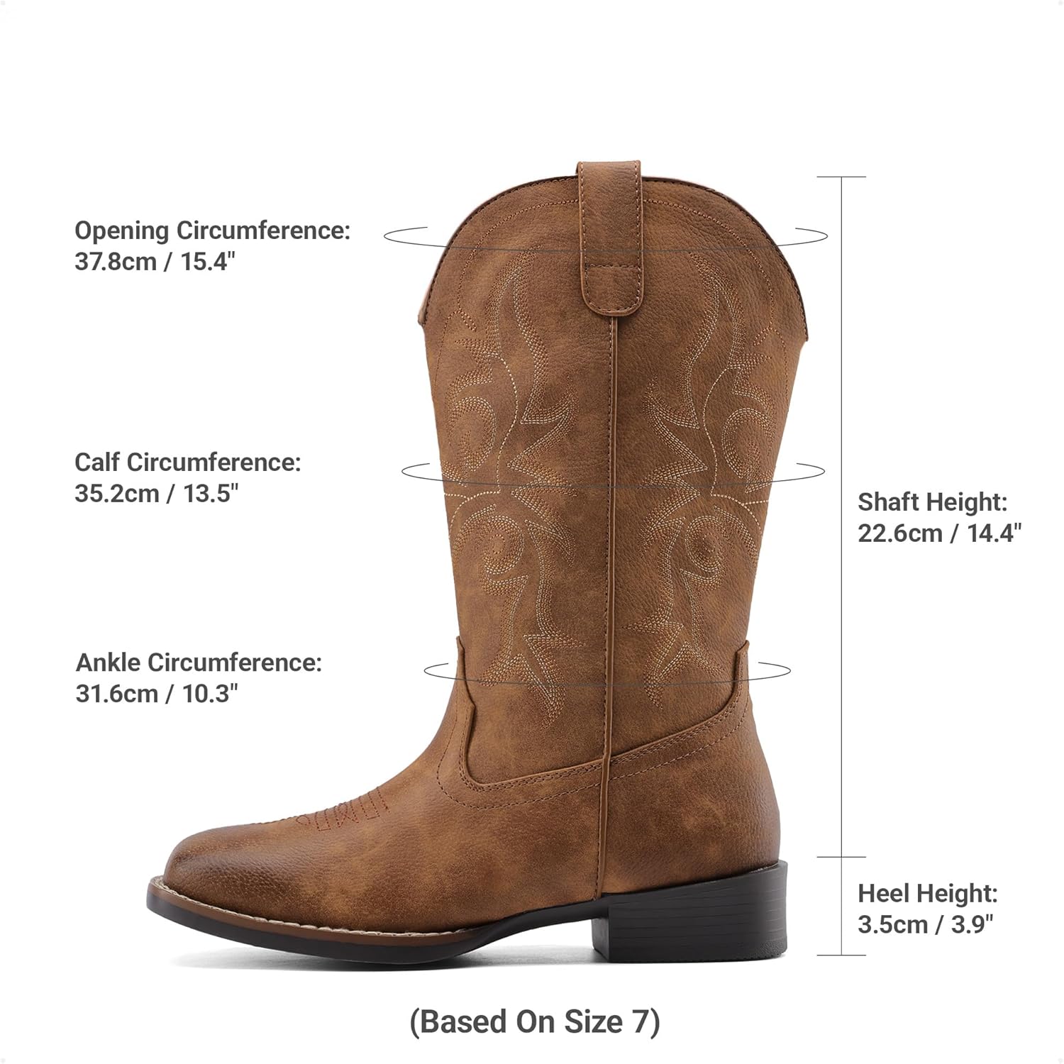 DREAM PAIRS Women's Cowboy Cowgirl Boots Embroidered Square Toe Mid Calf Western Boots Fashion Dress Chunky Low Heel Shoes for Theme Party Country Concert