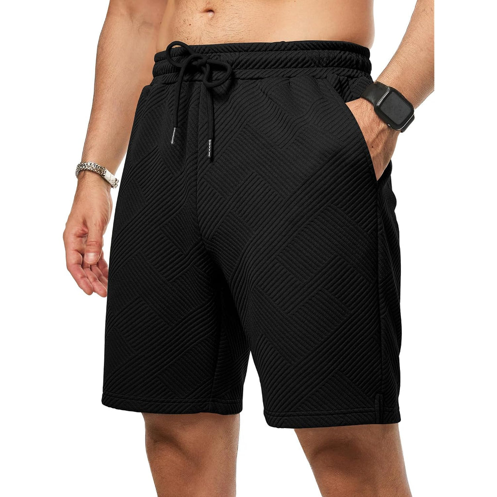 Jmierr Mens Casual 7" Shorts Summer Drawstring Elastic Waist Beach Sweat Shorts Texture With Pockets