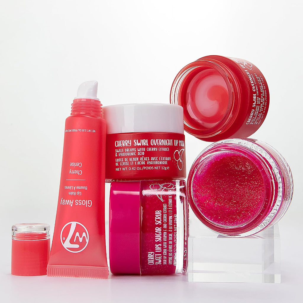 W7 Sweet Dreams Lip Care Trio - 3 Piece Set - Overnight Lip Mask, Lip Balm & Lip Scrub - Cherry