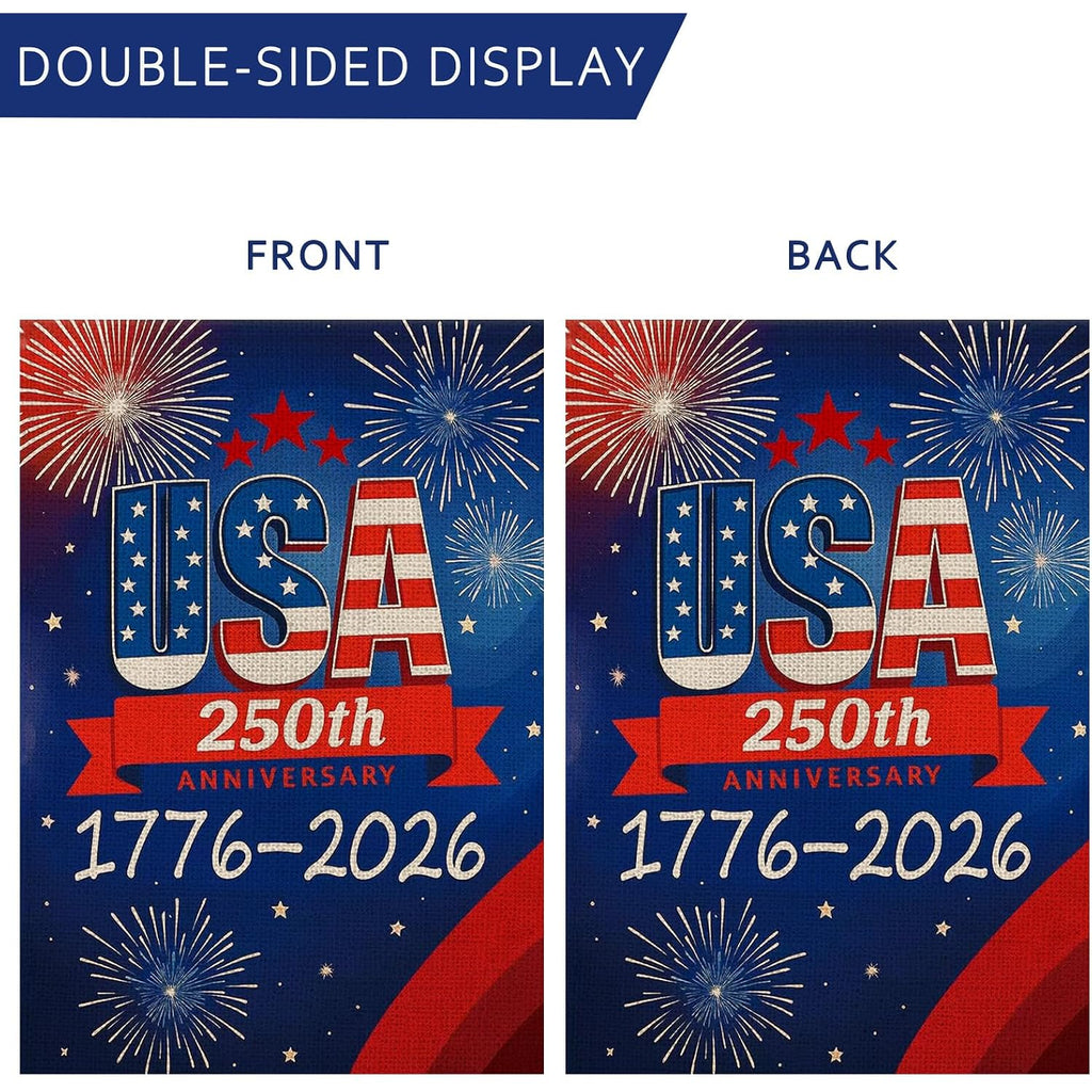 250 Anniversary Usa Garden Flags For Outside, 250 Anniversary Usa Flag With Fireworks Design, 1776-2026 Patriotic 4Th Of July Decorations Yard Sign Double-Sided Waterproof House Flag 12X18 Inch 250 Year American Flag