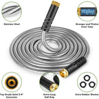 Garden Hose 50 Ft, Stainless Steel Water Hose With 10 Function Nozzle Flexible, Heavy Duty, Lightweight, No-Kink, Pet Proof, Puncture Proof Hose Metal For Yard, Outdoor