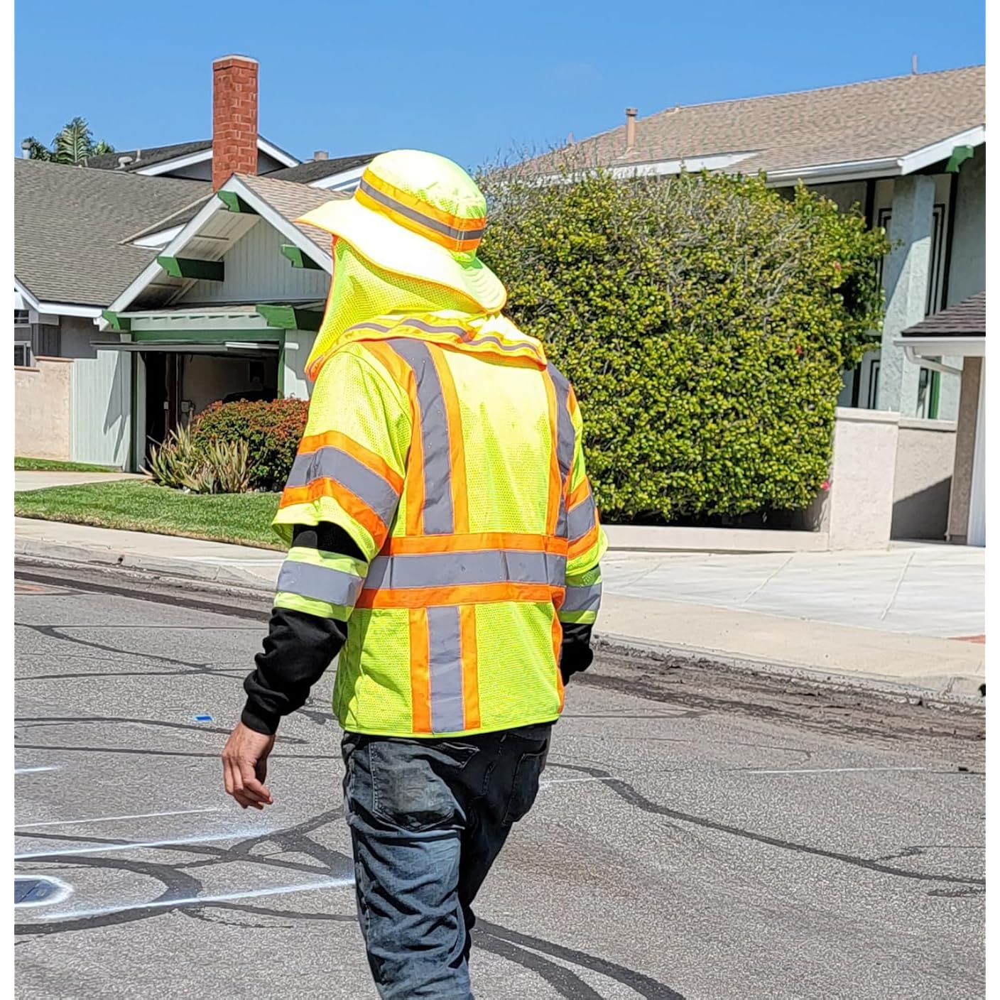 Glory Max High Visibility Reflective Work Safety Bucket Hat Cap Mesh Neck Flap Full Brim 1pc Green +1pc Orange