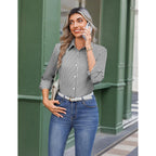 Button Down Shirts for Women Striped Collared Long Sleeve Blouses Dressy Casual Work Office Tops