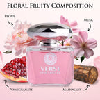 Verse Pink Crystal Eau De Parfum For Woman - Top Notes Of Pomegranate, Yuzu & Iced Accord - Base Notes Of Peony, Lotus, Magnolia, Amber, Musk & Mahogany - Floral & Fruity Scent - Elegant 100Ml Bottle