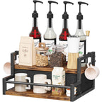 Homeiju Coffee Syrup Organizer Rack, 2-Tier Coffee Bar Accessories, Bottle Holder Stand With K Cup Storage Drawer For Coffee Bar, Wine Rack, Storage Shelves For Syrup. (Rustic Brown)