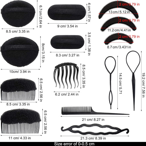 16 Pieces Hair Bump Sponge, Padding Volume Insert Tools, Simple Braid Tools, Bases up Combs, Hair Styling Accessories for Girls & Women