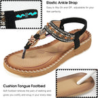 Aomigoct Sandals Women Flat Shoes: Dressy Summer Bohemian Flats Shoes For Women Sandals Comfortable Ankle Strap Outdoor Walking