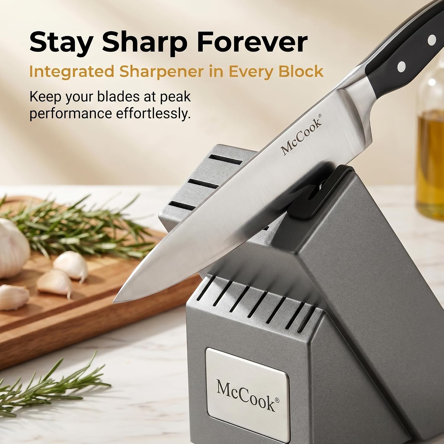 Mccook® Knife Sets,German Stainless Steel Kitchen Knife Block Set With Built-In Sharpener