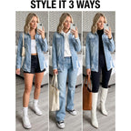 Dokotoo Women'S Oversized Denim Jacket Casual Long Sleeve Denim Shirts Distresse Jean Jacket