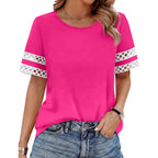 Xieerduo Women Blouses Dressy Casual Summer Tops Color Block Short Sleeve Shirts Fashion Business Casual Outfits