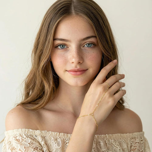 14K Gold Bracelets for Women 14K Gold Hand Chain for Women Rings Bracelet Hand Chain Unique Design with Refined Sparkle Womens Bracelets