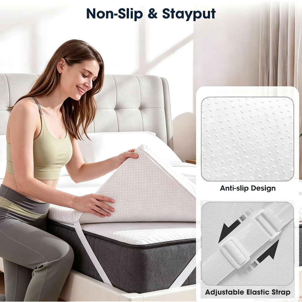 Valuxe 3 Inch Gel Memory Foam Mattress Topper Queen Size High Density Cooling Pad Pressure Relief Bed Topper (With Removable & Washable Bamboo Cover)