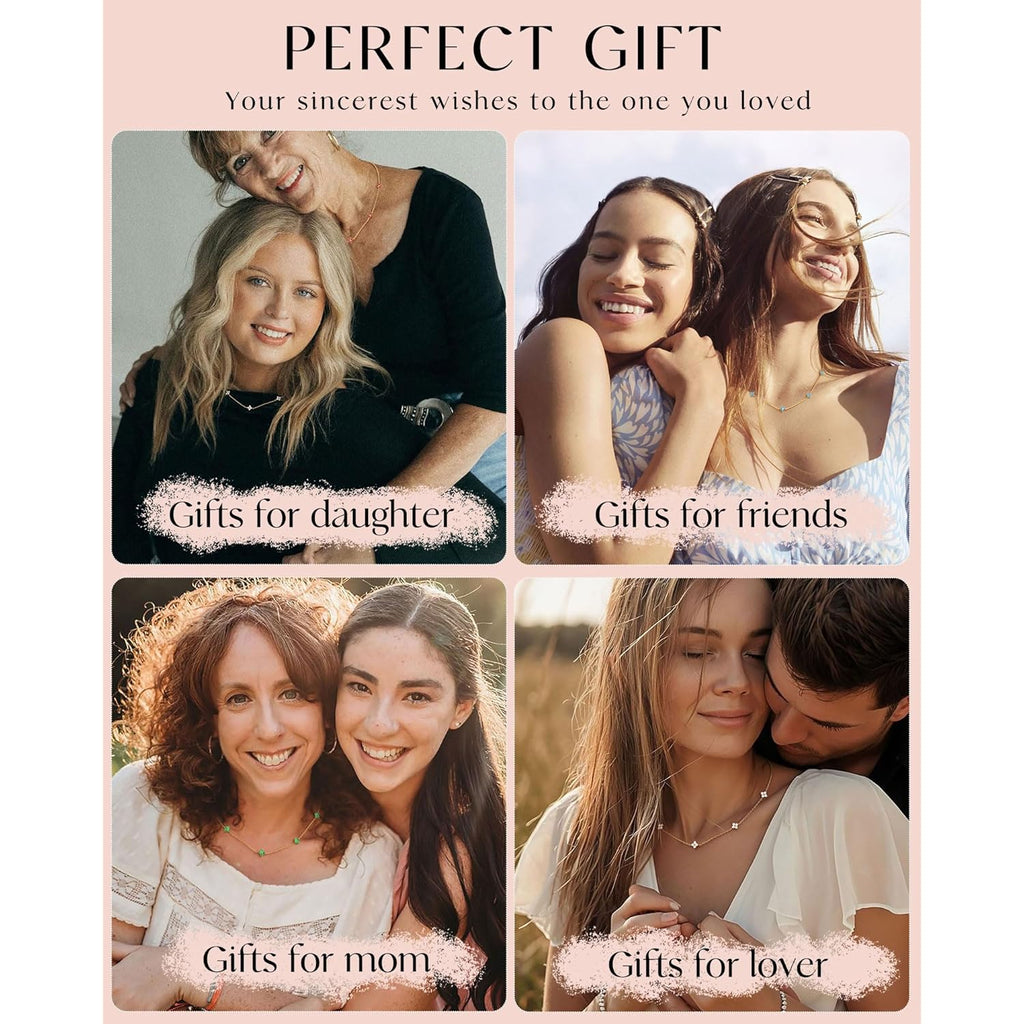 Dainty Clover Birthstone Gold Necklaces for Women Trendy Non Tarnish Layered 14K Gold Plated Station Choker Necklace Cute Flower Friendship Necklace Stack for Wedding Prom Brides Jewelry Gifts