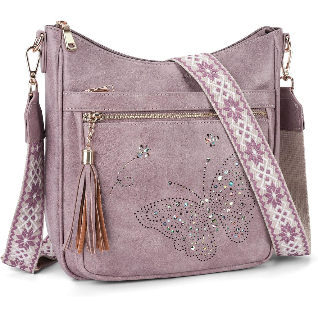 KITEVIUN Medium Crossbody Bags for Women Trendy, Women's Butterfly Shoulder Handbags with Tassel