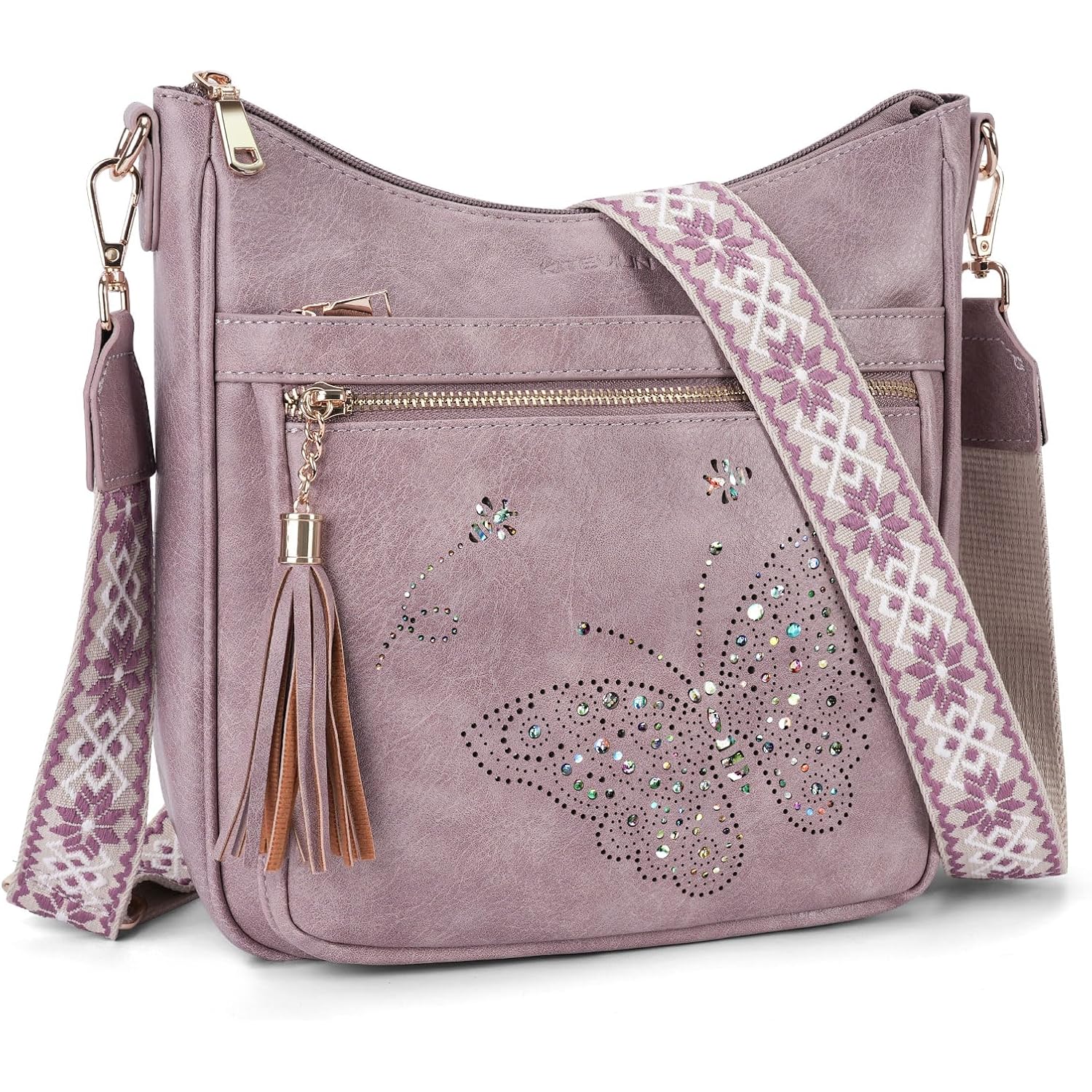 KITEVIUN Medium Crossbody Bags for Women Trendy, Women's Butterfly Shoulder Handbags with Tassel