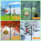 Heavy Duty Shepherds Hook 76" Double Hooks Adjustable (44/60/76") - Alloy Steel 5-Prong Base, 17Lb Capacity - Easy Assembly Bird Feeder Pole For Hanging Planters, Lanterns, Wind Chimes