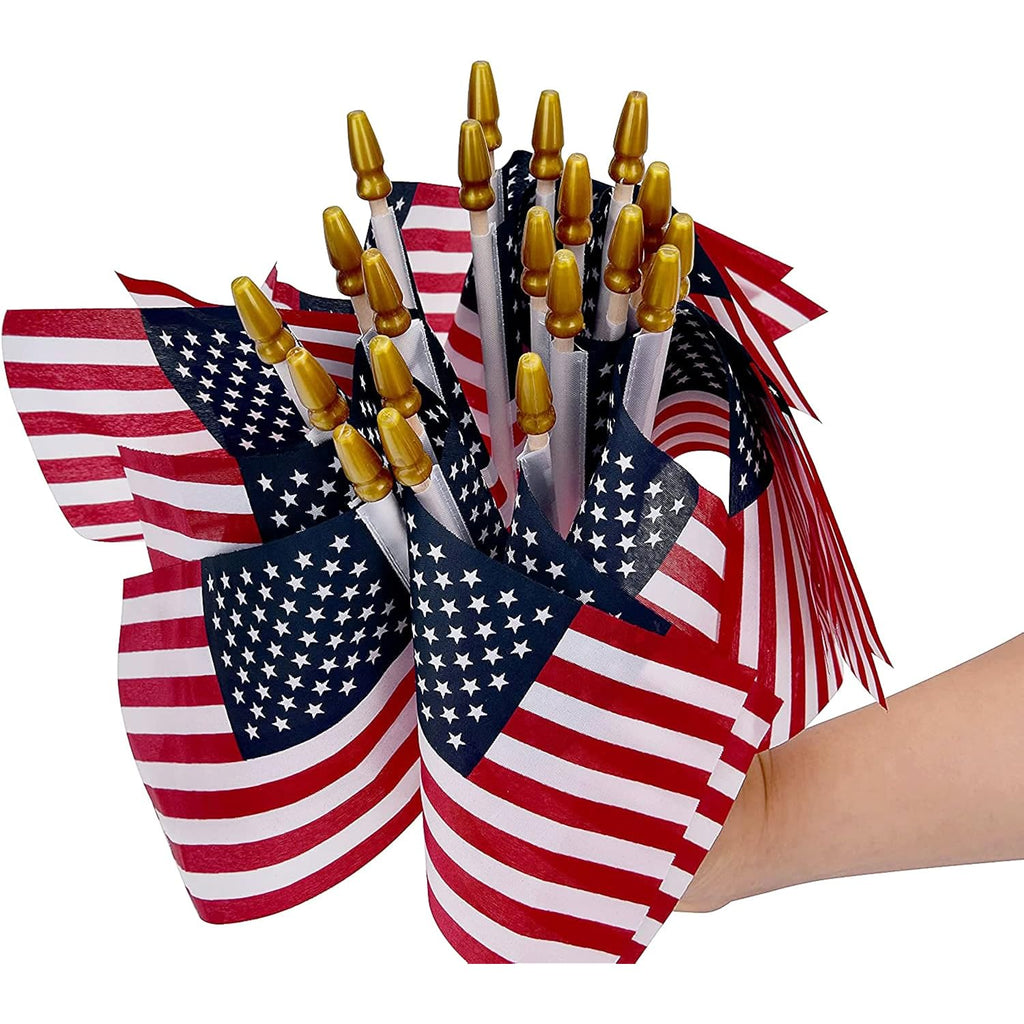 100 Pack Small American Flags On Stick, 4X6 Inch Small Us Flags/American Flags For Outside, Mini Hand Held Stick Flags, Memorial Day,250 Anniversary, 4Th Of July Decorations,Patriotic Decorations