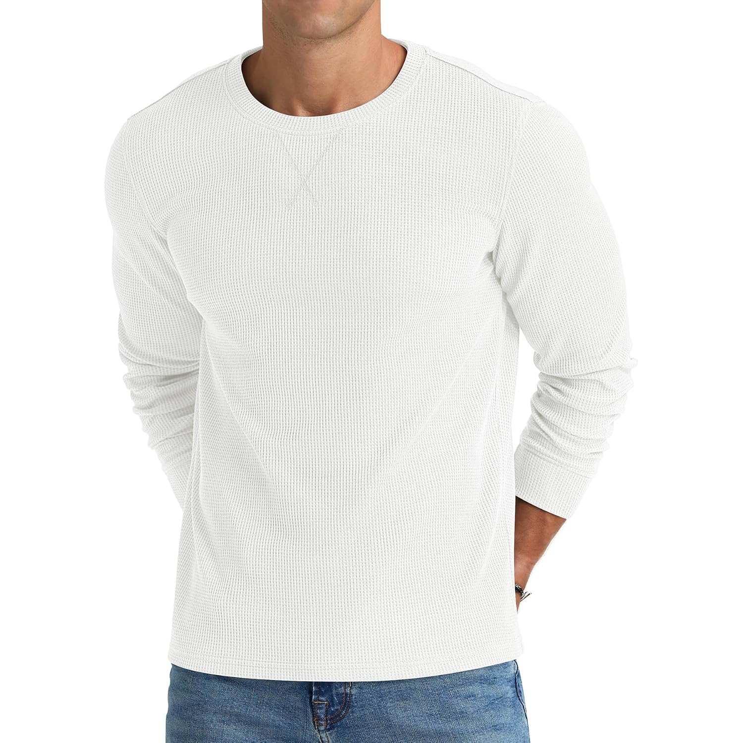 Nitagut Mens Waffle Crewneck Shirts Slim Fit Long Sleeve Casual T-Shirt