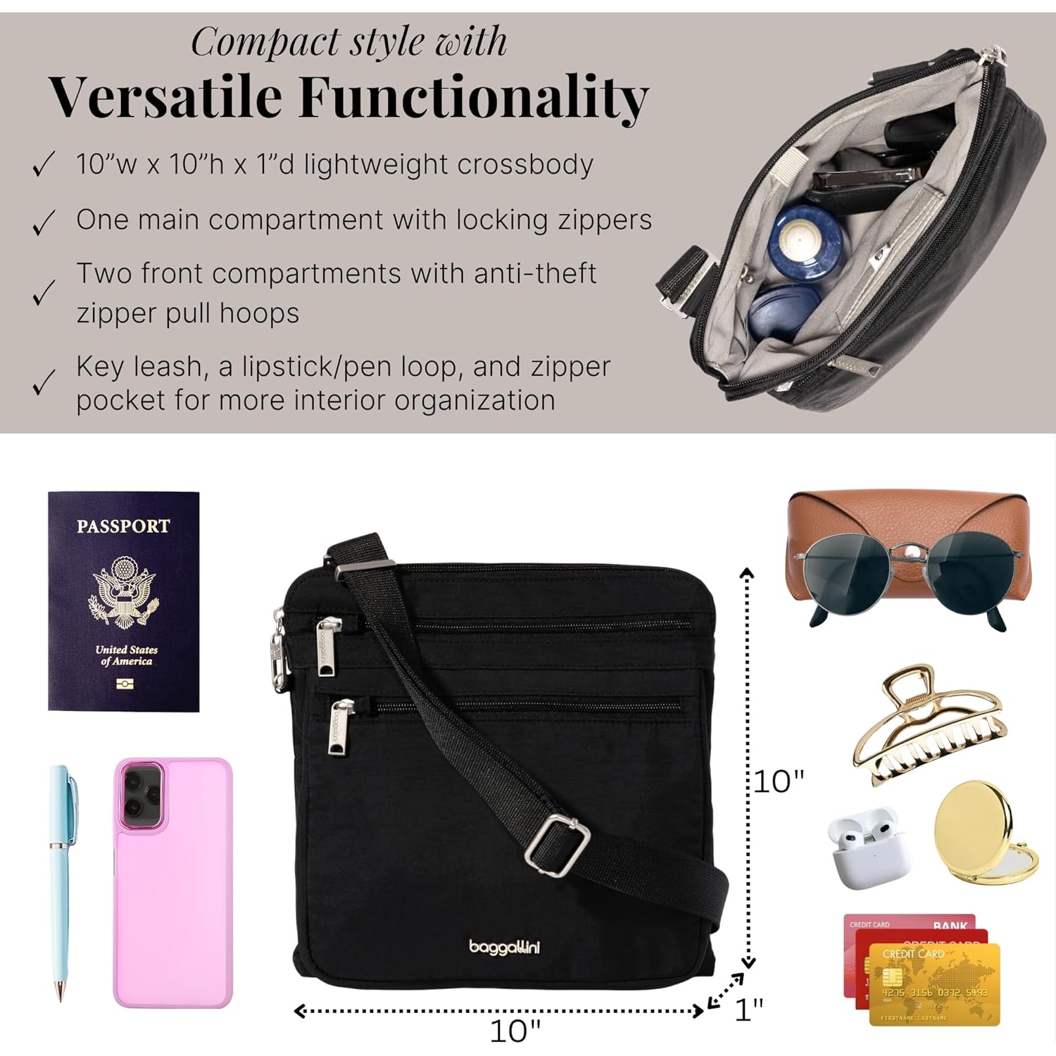 Baggallini Securtex Anti-Theft Large Crossbody