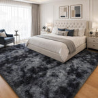 8X10 Area Rugs For Living Room Bedroom: Black Grey Soft Fluffy Shag Upgrade Non-Slip High Pile Carpet Large Fuzzy Plush Indoor Floor Decor Shaggy Rug For Kid Boys Girls Playroom Nursery Modern Home
