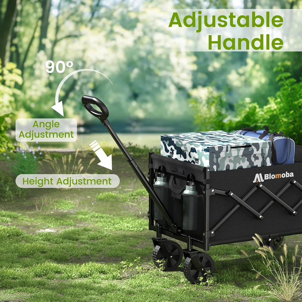 Folding Wagon Cart With Wheels, 220Lbs Utility Wagon Cart, Black | Collapsible Wagon With 360° All-Terrain Wheels & Adjustable Handle, Foldable Cart For Groceries Camping Sports Gardening