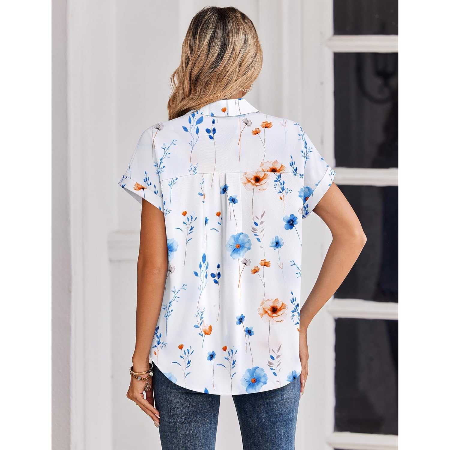 Women Blouses Short Sleeve Button Down Shirts Business Casual Dressy Work Tops Summer Spring Clothes