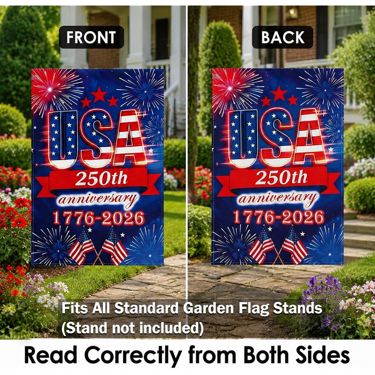 250 Anniversary Usa Garden Flag - 250 Years Of Freedom Double Sided 3-Ply American Patriotic Flags 1776-2026, Uv Protection Fade Resistant 12X18 Inch Yard Flag Commemorative Merchandise For Outdoor Celebration