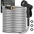 Garden Hose 50 Ft, Metal Stainless Steel Water Hose With 10 Function Nozzles, No Kinks, Flexible Hose, Lightweight, Puncture Proof, Heavy Duty Hose For Yard And Outdoor