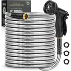 Garden Hose 50 Ft, Metal Stainless Steel Water Hose With 10 Function Nozzles, No Kinks, Flexible Hose, Lightweight, Puncture Proof, Heavy Duty Hose For Yard And Outdoor