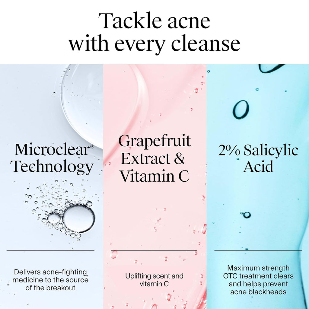 Neutrogena Oil-Free Acne Wash Pink Grapefruit Facial Cleanser - with Salicylic Acid for Clear Skin, Daily Face Wash for Oily & Acne-Prone Skin, Deep Cleansing Treatment, 9.1 fl. oz. Bottle