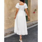 Btfbm Womens Summer Dresses 2026 Casual Short Sleeve V Neck Drawstring Wedding Guest Maxi Dresses Boho Beach Long Dress
