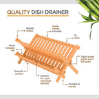 Bambüsi Collapsible Dish Drying Rack - 2 Tier Bamboo Dish Rack Dish Drainer For Kitchen Counter, Foldable Wooden Drying Rack For Plates Cups Bowls Utensils, No Assembly Folding Rack For Apartment, Rv