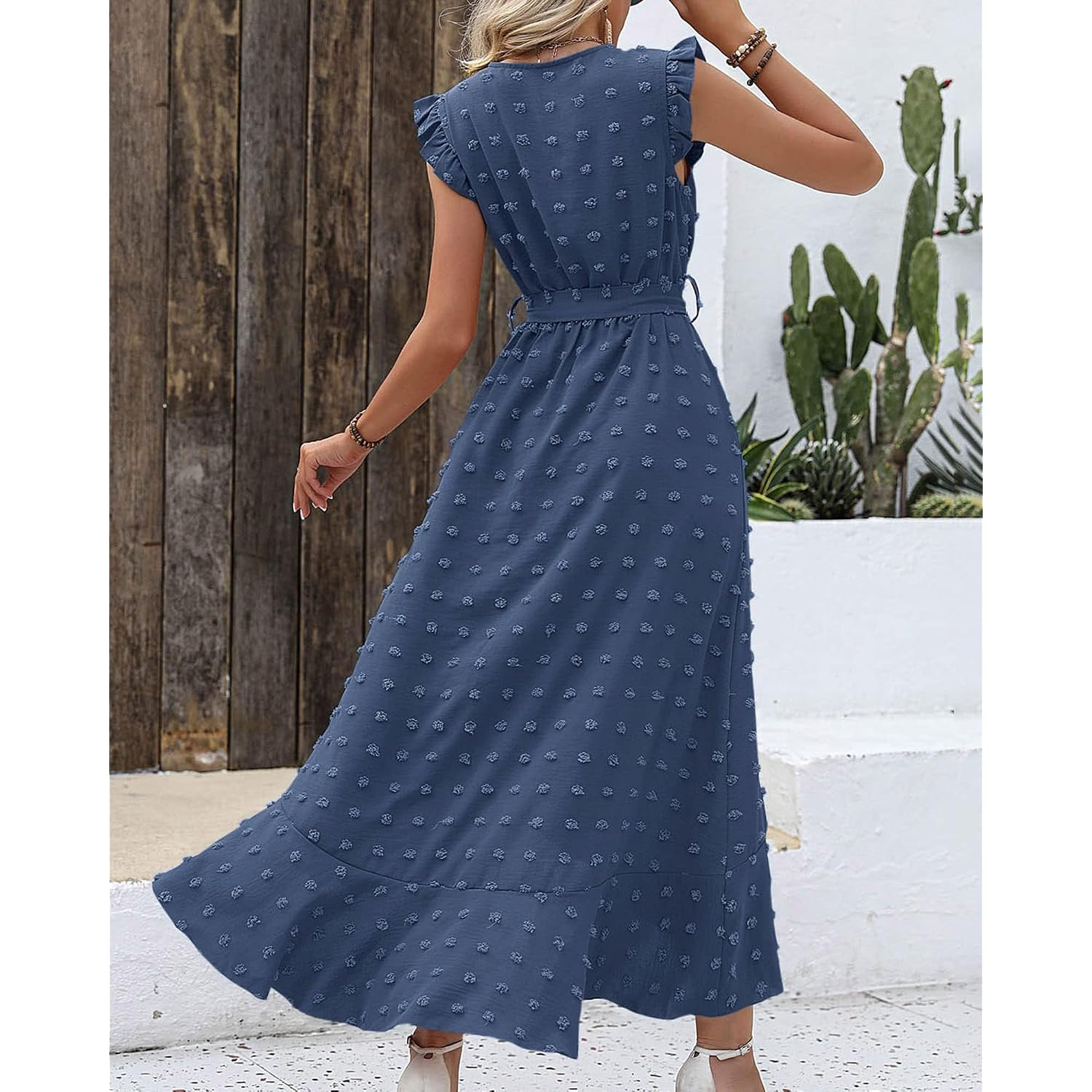 Btfbm Boho Dresses For Women 2026 Summer Fashion Cap Sleeve Swiss Dot Flowy Ruffle Beach Wedding Cocktail Maxi Dress