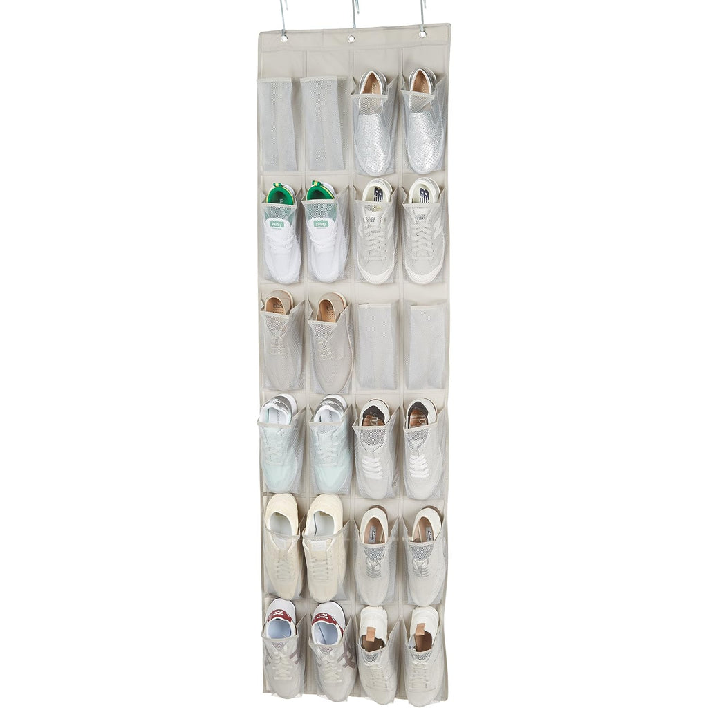 Amazon Basics 24 Medium Mesh Pocket Over-The-Door Hanging Shoe Organizer, Space Saving Shoe Storage, Light Grey | Over-The-Door