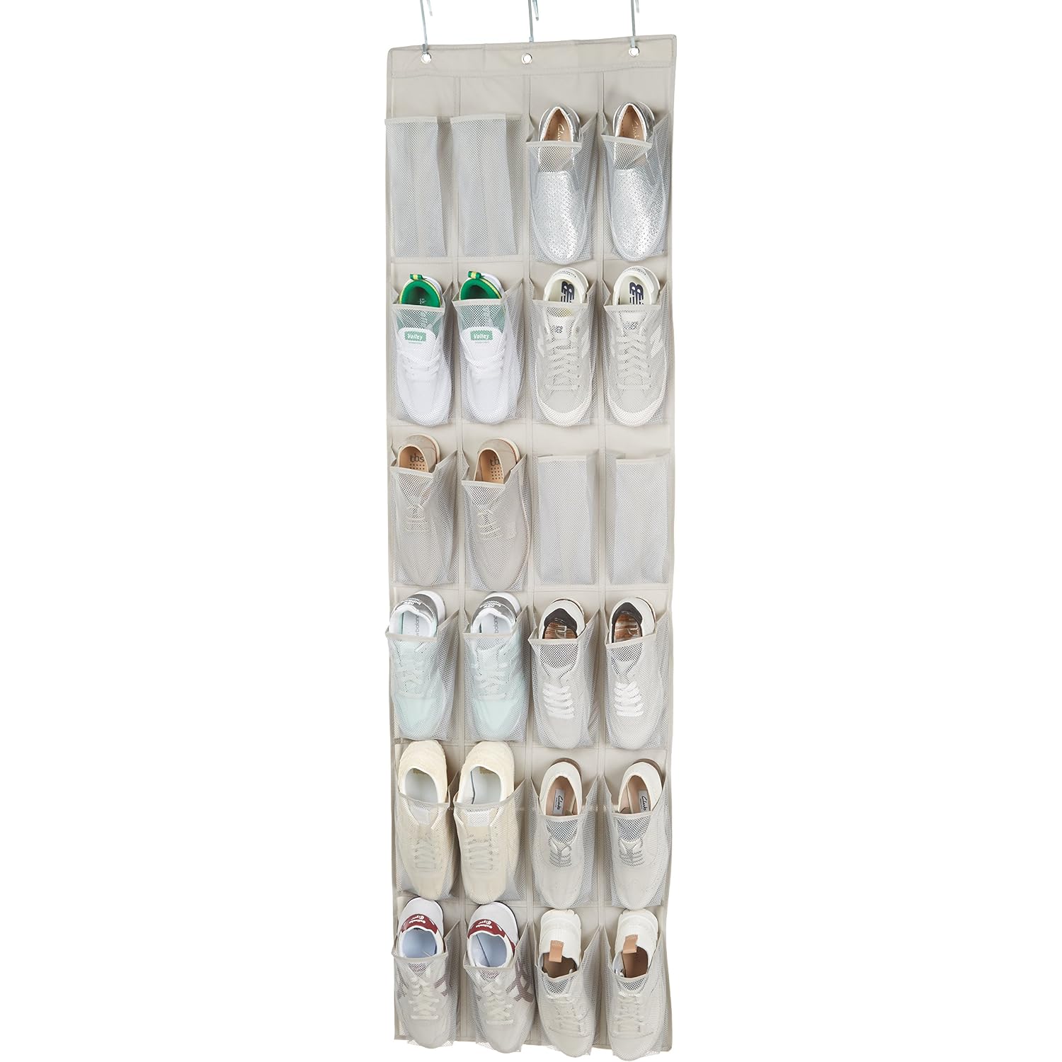 Amazon Basics 24 Medium Mesh Pocket Over-The-Door Hanging Shoe Organizer, Space Saving Shoe Storage, Light Grey | Over-The-Door