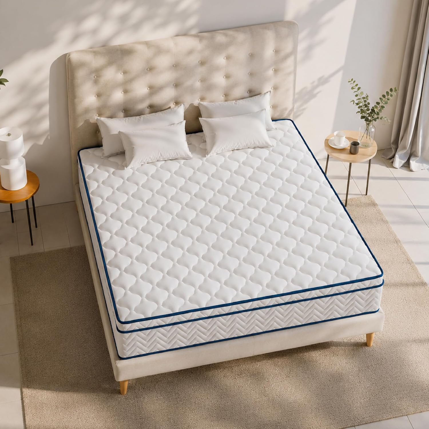 King Size 12 Inch Individual Pocket Coil Hybrid Mattress, Quilted Breathable Cover, Medium-Soft, Compressed Mattress In A Box, No Fiberglass, 76" X 80"