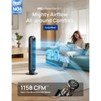 Dreo Tower Fan For Bedroom, 28Ft/S Velocity, 20Db Ultra Quiet, 8 Speeds | 2026 Upgraded Dc Motor, 90° Oscillating, 4 Modes Standing Fan, Bladeless Fan For Indoors, Floor Fans With Remote, Black